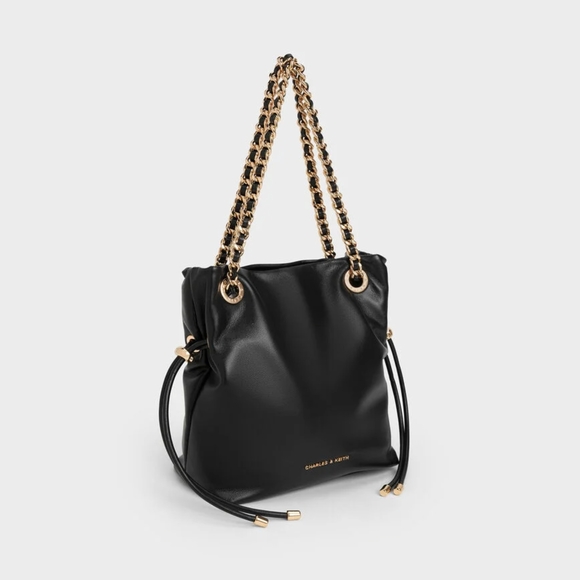 Charles & Keith Black Shoulder Bag with Gold Chain - Picture 9 of 15